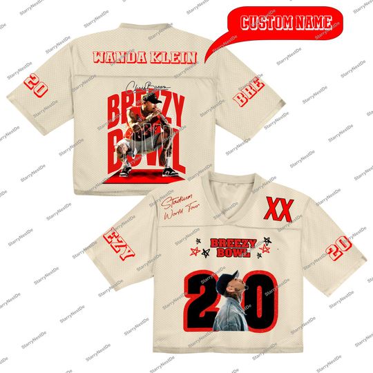 Custom Chris Breezy Brown Bowl 20 Jersey Croptop - Unique Graphic Tee with Chris Brown Artwork, Chris Brown Fan Gift, Chris Brown Jerse
