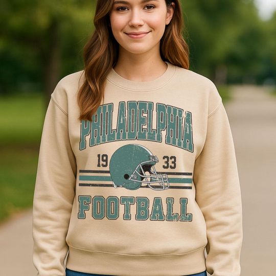 Discover Vintage Philadelphia Football Sweatshirt, Retro Game Day Crewneck, Unisex College Style Pullover, Sport Fan Gift, Fall Outfit