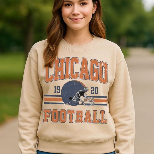 Vintage Chicago Football Sweatshirt, Retro Game Day Crewneck, Unisex College Style Pullover, Sport Fan Gift, Fall Outfit