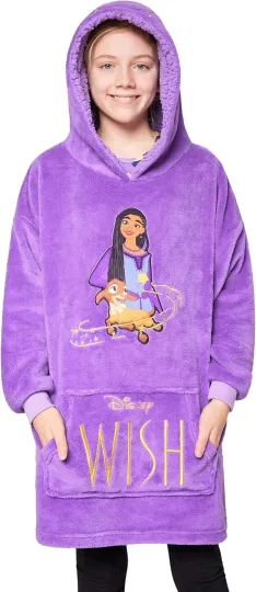 Discover Disney Stitch Fleece Hoodie Blanket for Kids and One Size, Purple Wish