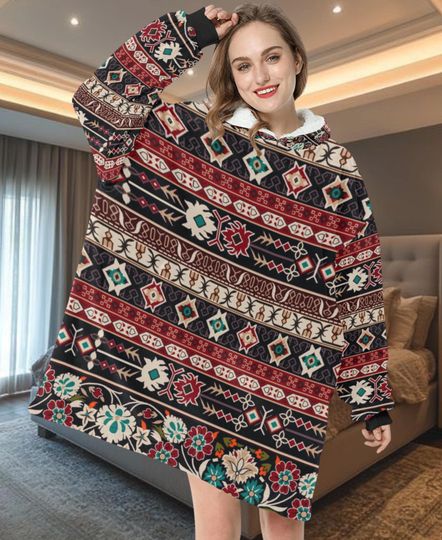 Discover UNIQUE DESIGN Etnic Print Blanket Hoodie,Soft polyester fleece,Etnic Printing,Extra warmth and comfort,Perfect for lounging,watching movies