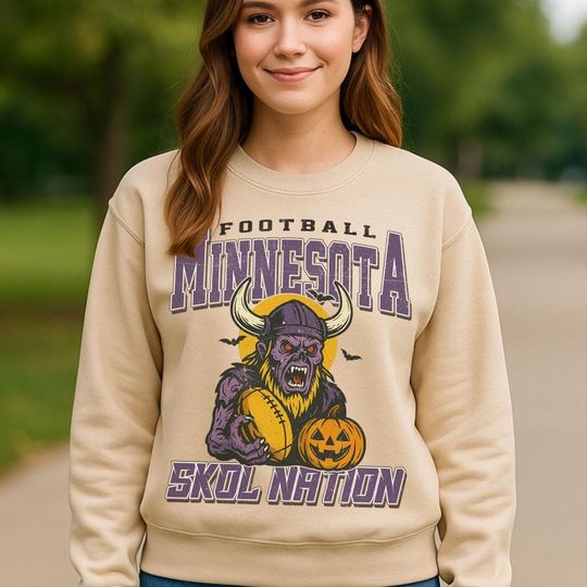 Discover Vintage Style Minnesota Spooky Sweatshirt | Skol Nation Halloween Football Shirt | Spooky Crow Pumpkin Shirt | Fall Sports Fan Gift