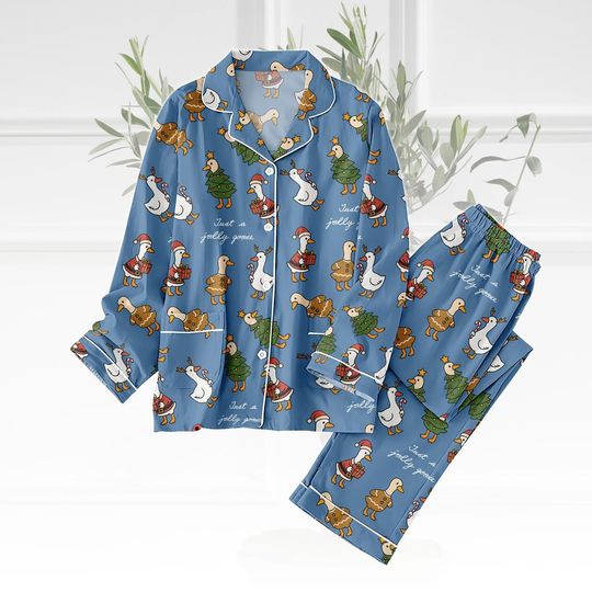 Discover Just A Jolly Goose Pajamas Set, Silly Goose Pajamas For Women, Funny Goose Christmas Pajamas, Funny Animal Lover Pajamas Family