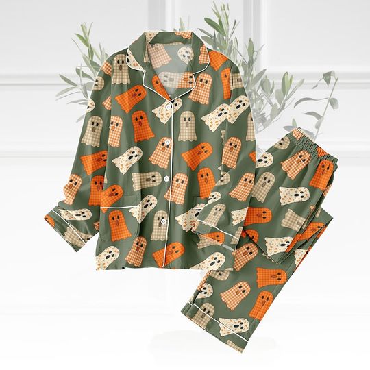 Cute Ghost Pajamas Set, Halloween Plaid Ghost Women Pajamas, Spooky Matching Pajamas Set, Funny Ghost Boo Pajamas Family, Halloween Pjs
