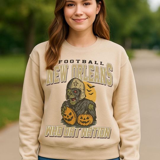 Discover Vintage Style New Orleans Spooky Sweatshirt | Who Dat Nation Halloween Football Shirt | Spooky Crow Pumpkin Shirt | Fall Sports Fan Gift