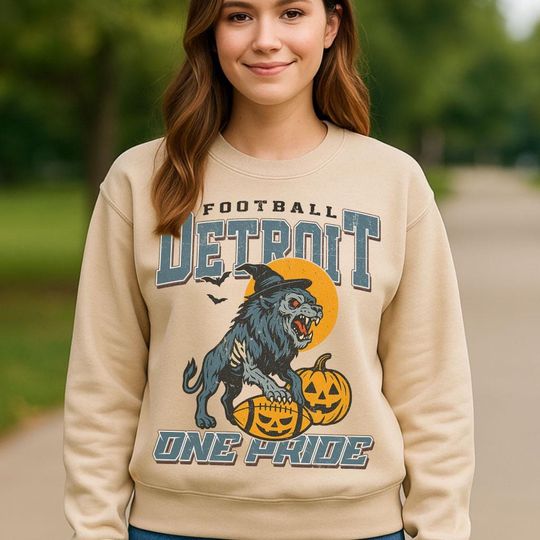 Discover Vintage Style Detroit Spooky Sweatshirt | One Pride Halloween Football Shirt | Spooky Crow Pumpkin Shirt | Fall Sports Fan Gift