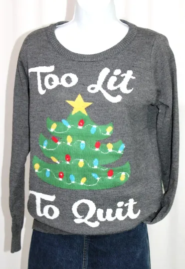 Tipsy Elves Too Lit To Quit Light Up Ugly Christmas Sweater Women's SMALL-#19