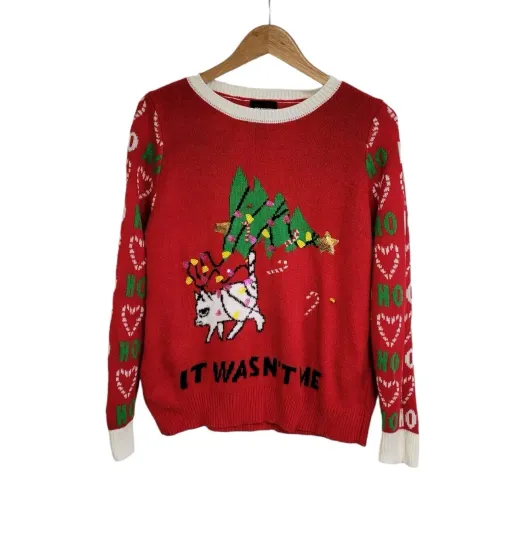 Discover Joe Boxer "It Wasn't Me" Naughty Kitty Cat Ugly Christmas Sweater Size XL