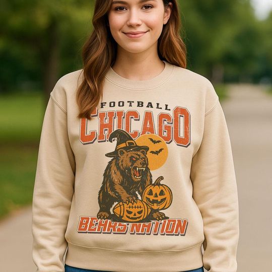 Vintage Chicago Spooky Sweatshirt, Nation Halloween Football Sweatshirt, Spooky Crow Pumpkin Sweatshirt, Fall Sports Fan Gift