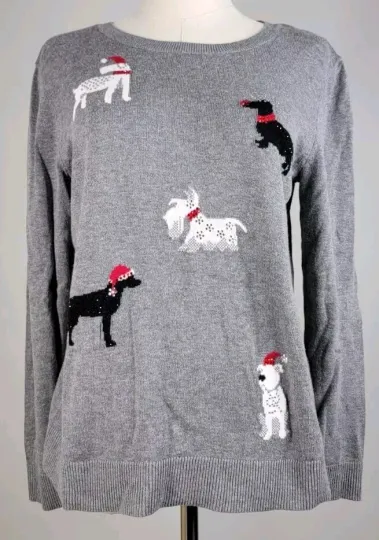 Christopher & Banks Women's M Dog Christmas Sweater Rhinestones Scotty Dogs