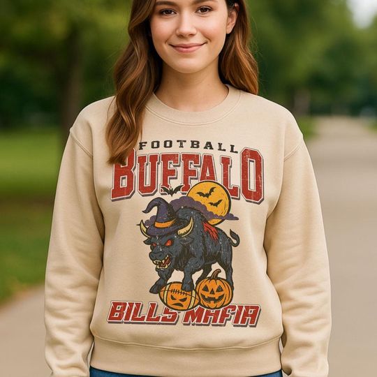 Vintage Buffalo Spooky Sweatshirt, Nation Halloween Football Sweatshirt, Spooky Crow Pumpkin Sweatshirt, Fall Sports Fan Gift