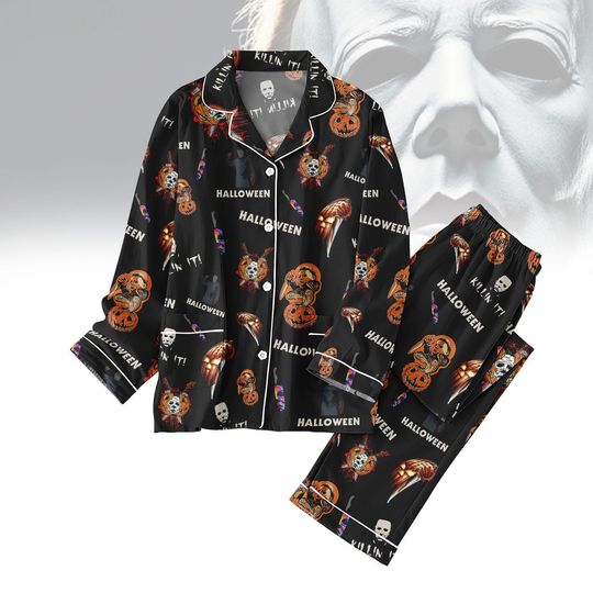 Halloween Michael Myers Pajamas Set, Halloween Horror Pajama Outfit, Pumpkin Skull Pajamas Women, Michael Myers Movies Kids Pjs Gift