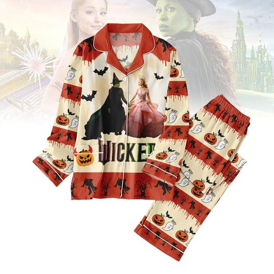 Halloween Wicked Pajamas Set, Pumpkin Ghost Witch Pajamas Women, Spooky Wicked Long Sleeve Sleepwear, Halloween Pjs Kids, Gift For Her