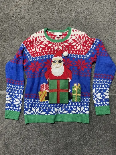 Jolly Sweaters Santa With Shades Size Large Ugly Christmas Sweater Unisex Party