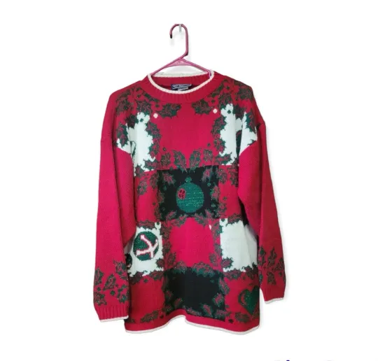 Discover Vintage Sweater Womens Large L Christmas Knit Ugly Sweater Party Ornaments Knit