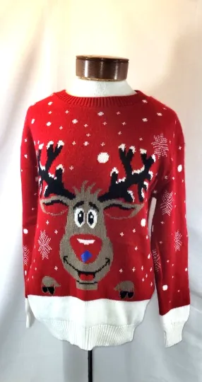 Ugly Christmas Unisex Large Red Reindeer Long Sleeve Sweater Oyisis Paris London