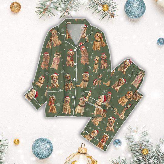 Discover Golden Dog  Pajamas Set, Golden Retriever Pajamas, Pet Love Family Pajamas, Funny Dog Matching Pajamas Set, Women Pajamas