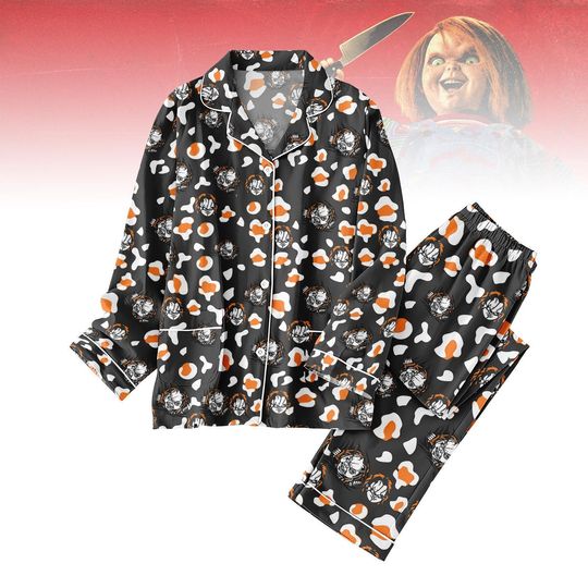 Chucky Pajamas Set, Horror Movie Pajamas Family, Childs Play Matching Pjs, Scary Slasher Villain Pajamas Women, Halloween Pajamas