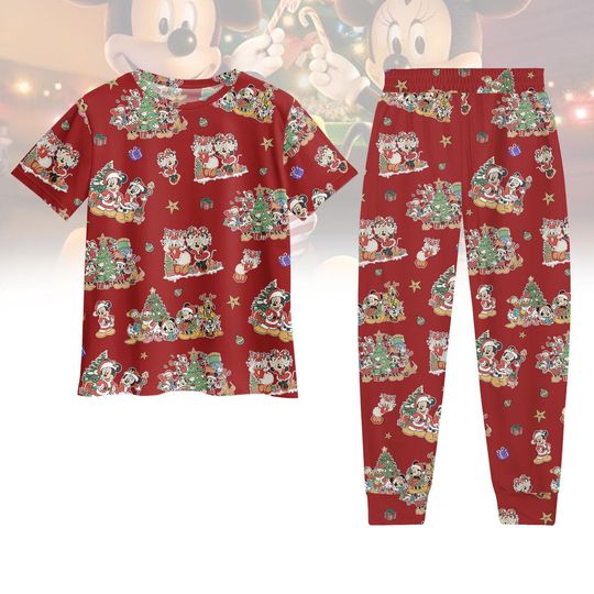 Mickey Mouse Christmas Pajamas Set, Disney Red Christmas Tshirt Pants, Disney Family Holiday PJs, Xmas Sleepwear Gift, Disney Gift