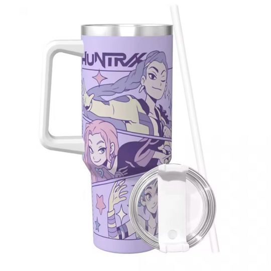 40oz Stainless Steel Tumbler with Handle – Demon Hunters, Kpop Huntrix, Kids Tumblers, Birthday Gift