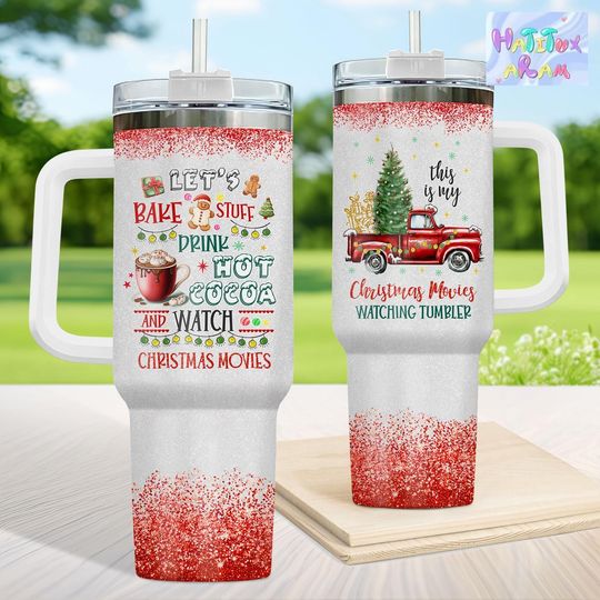 40 oz Christmas Movie Lover Tumbler with Handle Holiday Gift for Movie Night Fans
