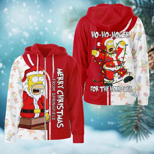 Discover Santa Homer Simpson Zip Hoodie, The Simpsons Family Christmas Hoodie, Funny Xmas Hoodie, Holiday Party Gift