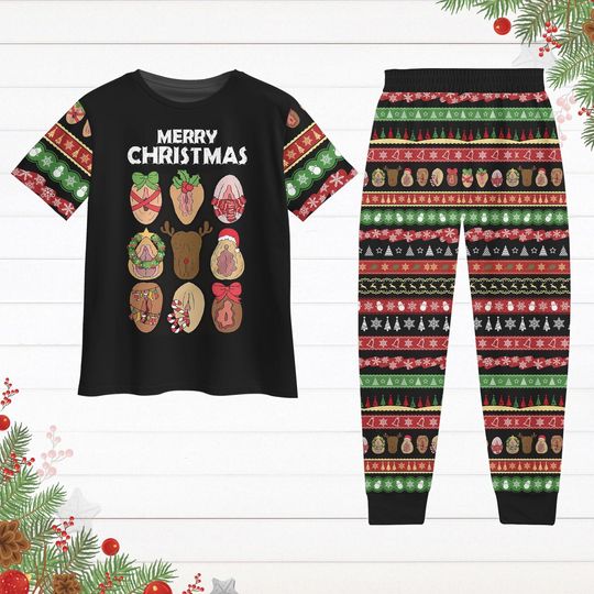 Discover Dirty Christmas Pajamas Set, Merry Xmas Tshirt And Pajamas Pants, Funny Couple Holiday Pajamas, Christmas Outfits, Funny Naughty Pjs