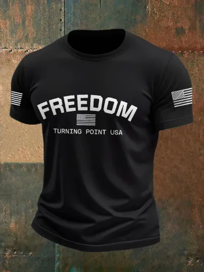 Discover Charlie Kirk Freedom T-Shirt 3D Sleeve Design Turning Point Tee