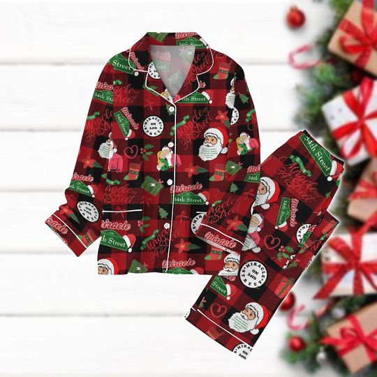 Miracle On The 34th Street Pajamas Set, Santa Claus Holiday Pajamas, Funny Christmas Movie Pajamas Pants, Red Plaid Pjs, Xmas Gifts