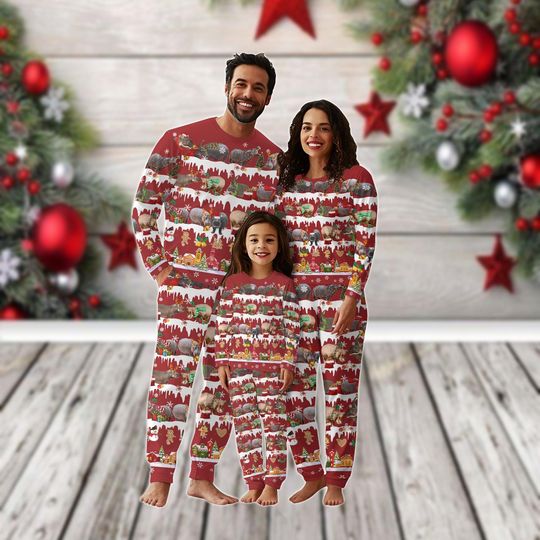 Christmas Hippo Family Pajamas Set, Cute Baby Hippo Holiday Pajamas, Moo Deng Pajamas, Matching Xmas Family Outfit, Funny Xmas Gift