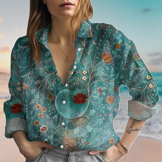 Discover Boho Floral Linen-Look Shirt, Gardening Blouse Shirt, Nature Casual Top For Women, Cottagecore Women Shirt, Summer Shirt, Gift For Her