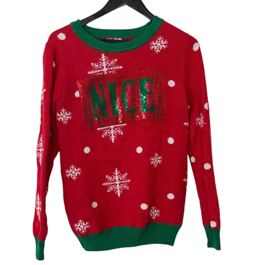 Discover Ugly Christmas Sweater Red Green Sequin Change Naughty Nice Pullover Sweater M