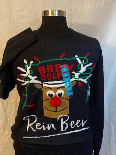 Discover Ugly Christmas Holiday Sweater " Brew Dolph Rein Beer " Womens size X-Large