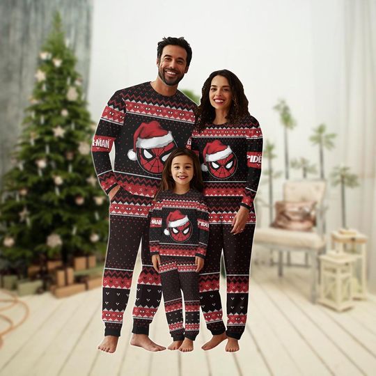 Spider-Man Family Pajamas Set, Santa Hat Spiderman Holiday Pajamas, Spider Matching Pajamas Set, Superhero Pajamas Pants, Xmas Gift