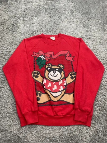 Discover Vtg BJ Designs Sweatshirt Women Large Red Fleece Ugly Christmas Sweater Made USA