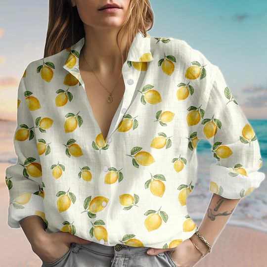 Lemon Blouse Shirt, Citrus Summer Women Shirt, Fresh Fruit Shirt, Vacation Trip Shirt, Cute Beach Outfit, Girls Trip Shirt Gift For Her