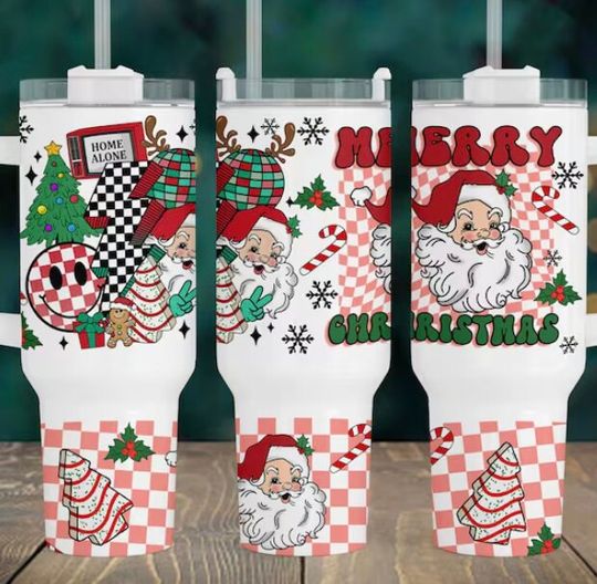 Discover Retro Santa Christmas 40 oz tumbler with handle and Straw FAST SHIPPING