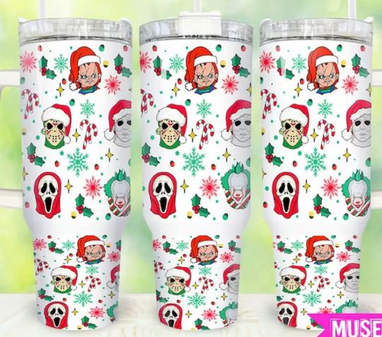 Discover Horror Christmas Movie 40 oz tumbler with handle and Straw FAST SHIPPING