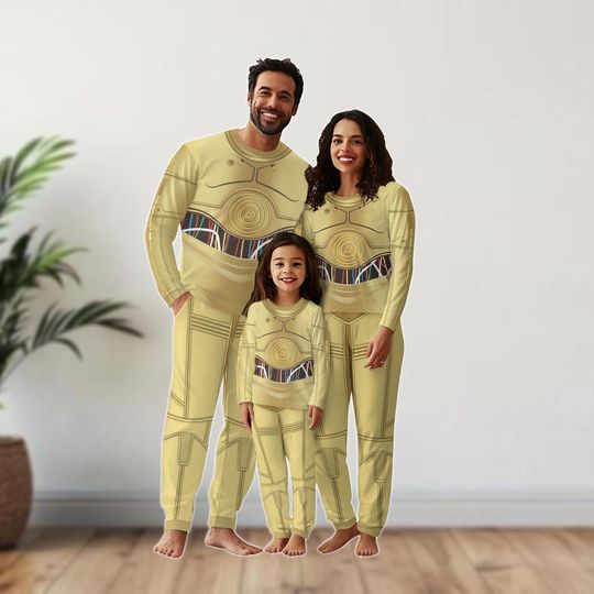 C3PO Family Matching Pajamas Set, Droid Robot Costume Set, Star Themed Cosplay Outfit, Star Wars Matching Family Gift