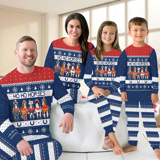 Christmas Horses Family Pajamas Set, Western Christmas Shirt, Animal Xmas Matching Pajamas, Farmer Christmas Pjs, Pajamas For Party