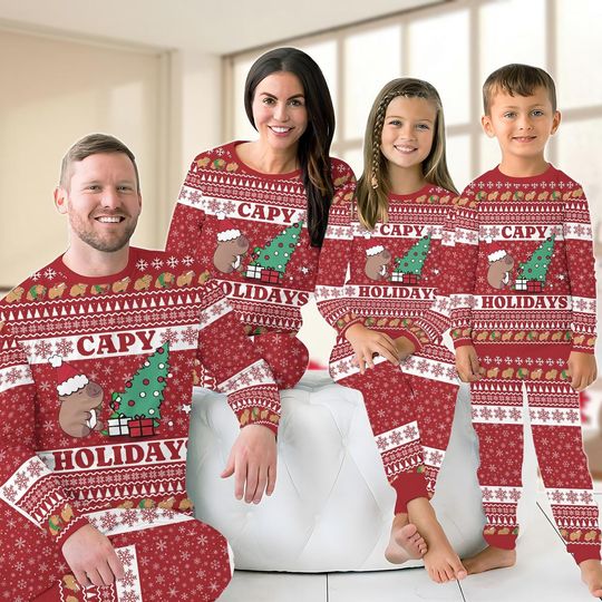Capybara Christmas Family Pajamas Set, Merry Capymas Holiday Pajamas, Cute Christmas Tree Matching Pajamas, Animal Lover Xmas Pjs
