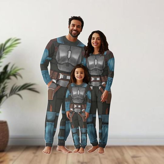 Mandalorian Family Costume Pajamas Set, Star Wars Matching Set, Cosplay Halloween Outfit for Family, Gift For Family