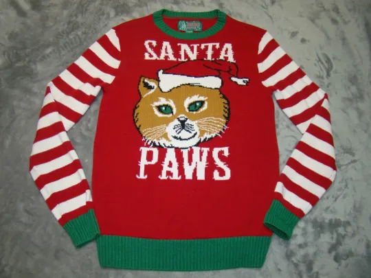 Discover Ugly Christmas Sweater Womens Size Small Santa Paws Cat Sweater