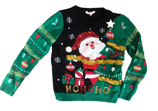 Discover NOBO Ugly Christmas Sweater Santa Ho Ho Ho  Women's Junior’s L (11-13)