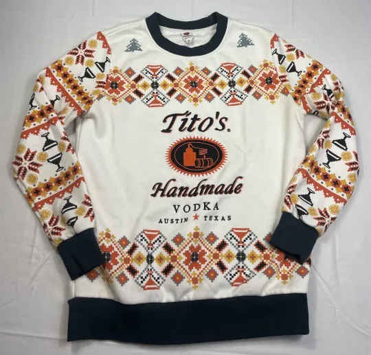 Discover Tito’s Handmade Vodka Ugly Holiday Christmas Sweater Crewneck Size S