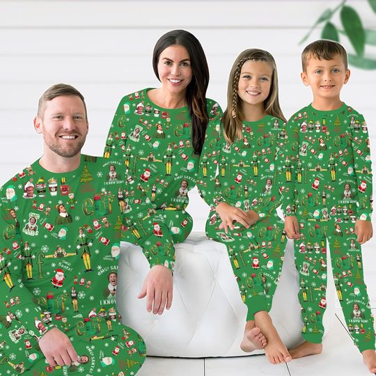 Buddy The Elf Family Pajamas Set, Santa Elf Matching Pajamas, Funny Movie 90s Xmas Holiday Pajamas, Xmas Party Gift For Women Men Kid