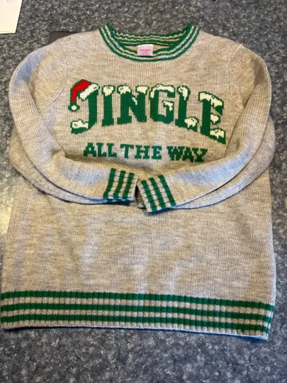 Discover Grey gray and green Jingle all the way Christmas Sweater -medium (8)