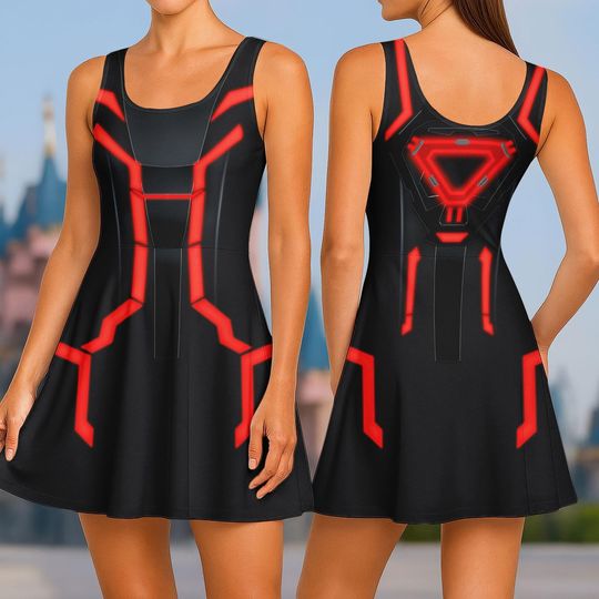 Tron Ares Skater Dress, Disney Tron Ares Cosplay Costume, Magic Kingdom Dress, Halloween Gift, Roller Coaster Women Dress, Disney World