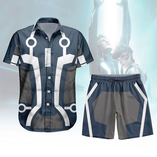 Disney Tron Legacy Hawaiian Shirt and Shorts, Tron Legacy Halloween Cosplay Costume, Roller Coaster Hawaiian Shirt, Magic Kingdom, Disneyworld