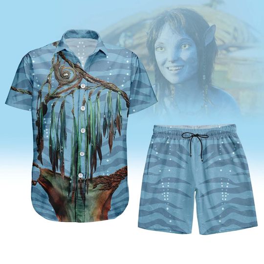 Disney Kiri Hawaiian Shirt and Shorts, Avatar Hawaiian Shirt, The Way of Water Costume, Animal Kingdom The World of Avatar